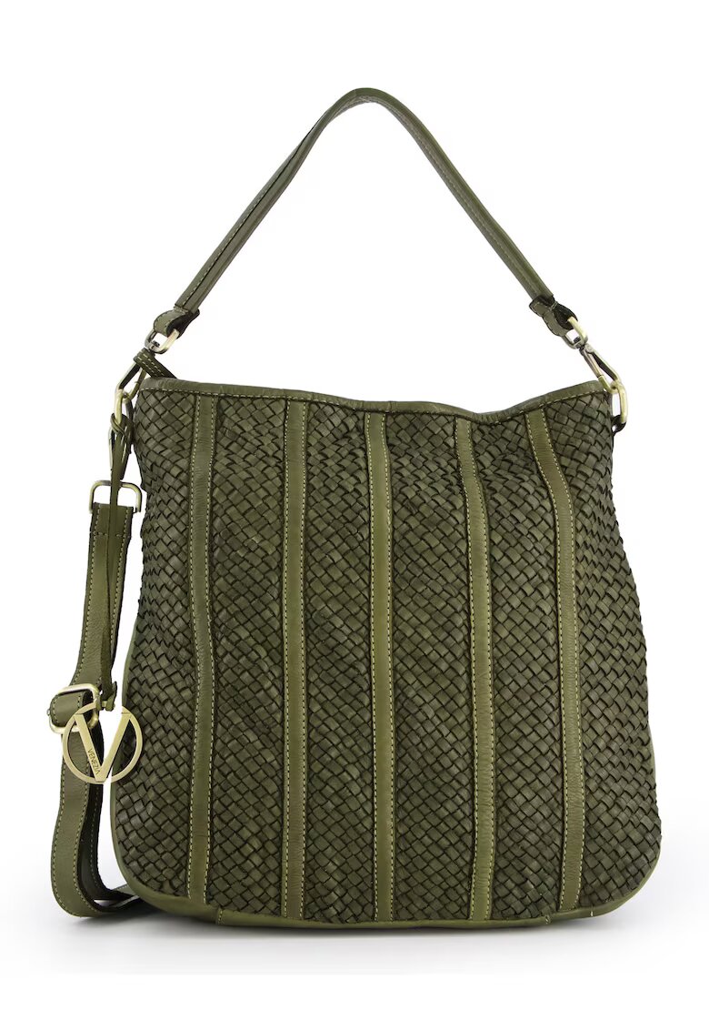 VENEZIA Geanta shopper din piele naturala - verde - 37x35x12cm - cu 3 buzunare interioare - curea detasabila max. 122cm