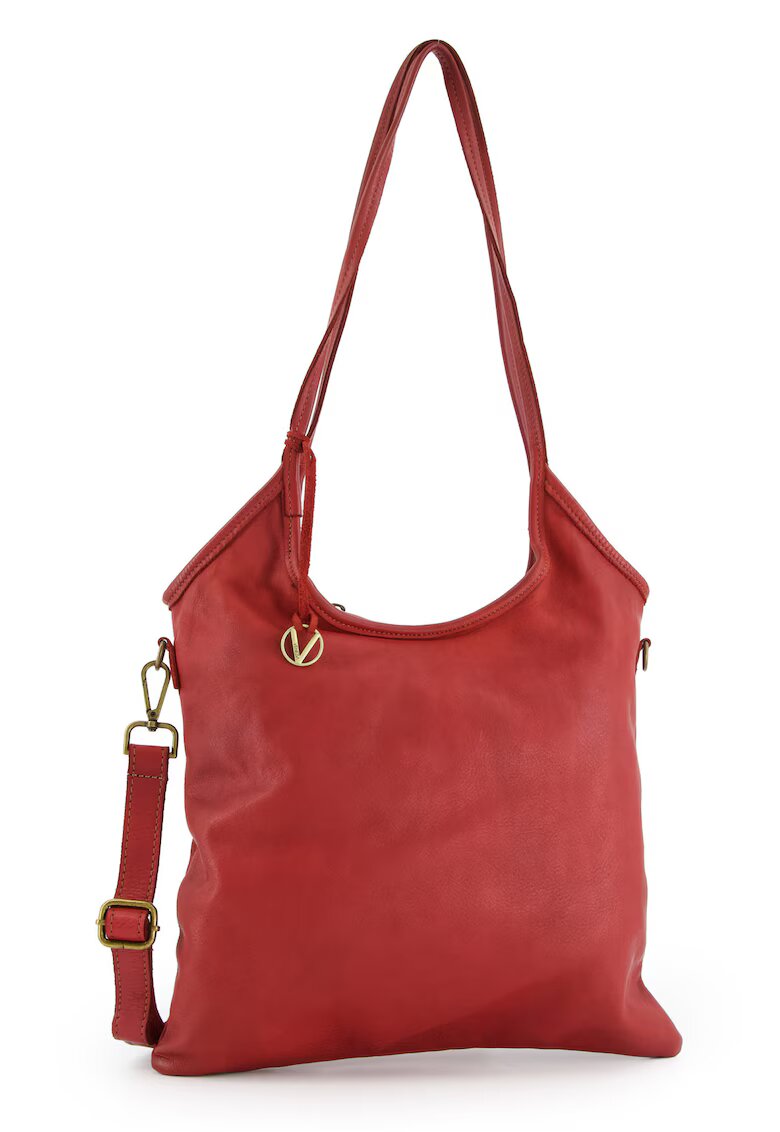 VENEZIA Geanta shopper pentru femei - piele naturala - bordou - 36x37x8cm - cu 3 buzunare interioare - curea detasabila max. 108cm