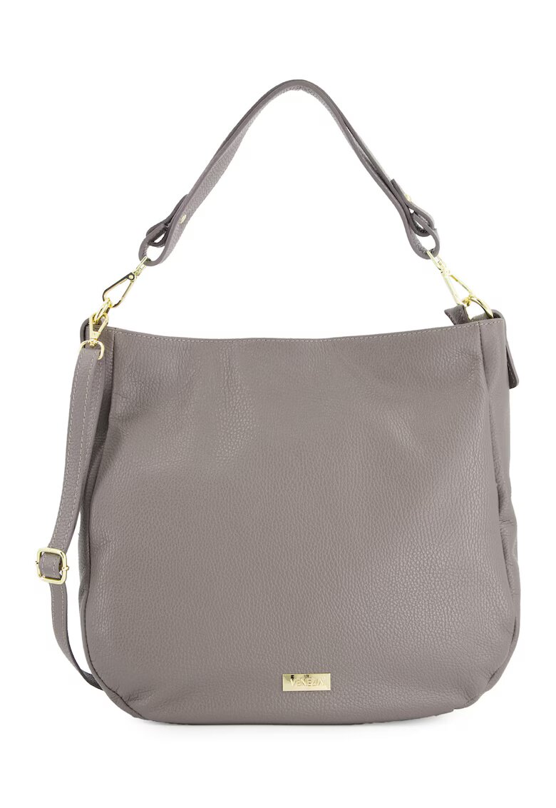 VENEZIA Geanta shopper pentru femei - piele naturala - gri - 33x34x11cm - cu 3 buzunare interioare - curea detasabila 112cm