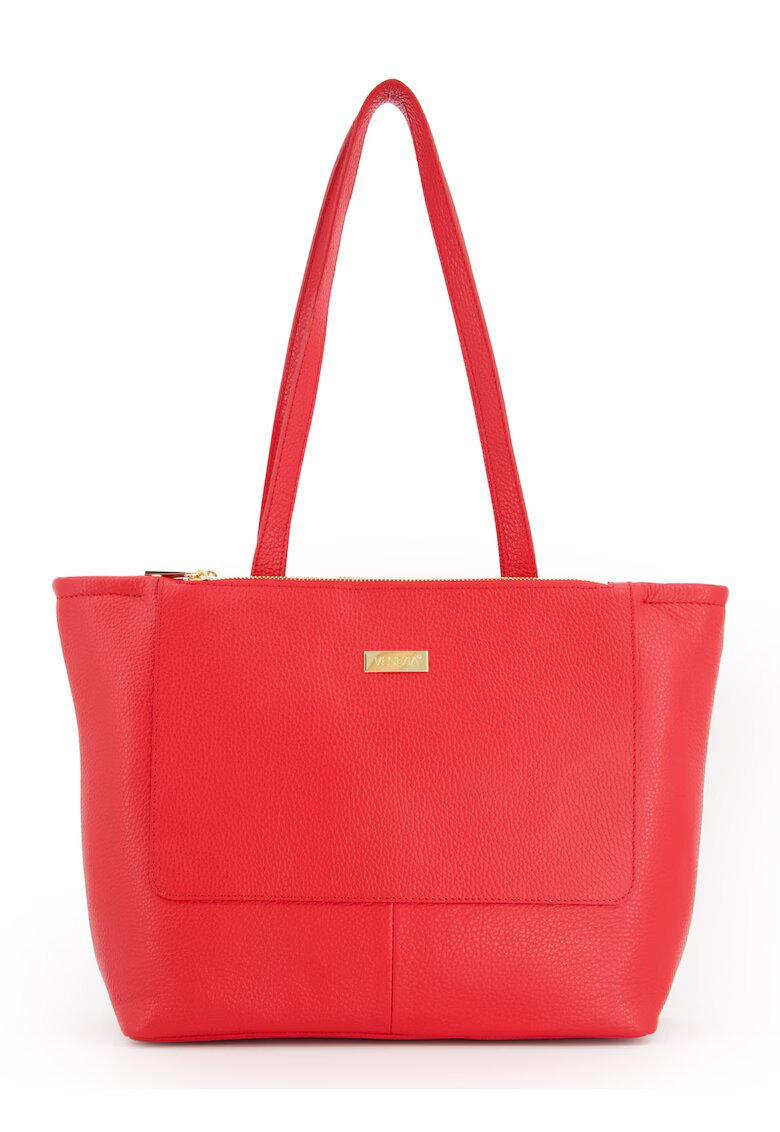VENEZIA Geanta shopper pentru femei - piele naturala - rosie - 32x28x13cm - 2 buzunare interioare - 2 buzunare exterioare