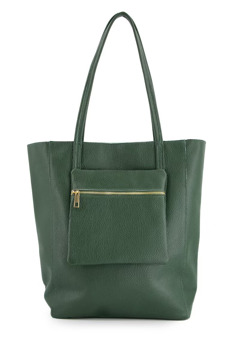 VENEZIA Geanta shopper pentru femei - piele naturala - verde - 37x27x13cm - cu un buzunar exterior