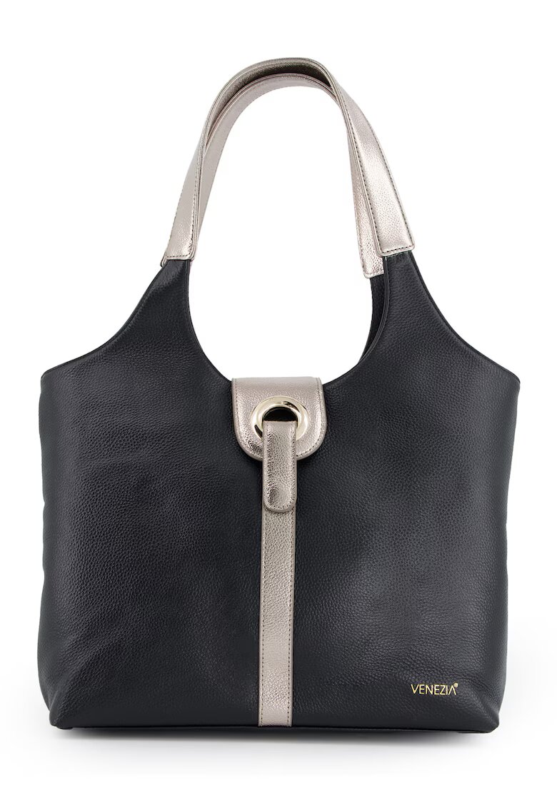 VENEZIA Geanta Shopper - piele naturala - 32x35x9cm - Negru