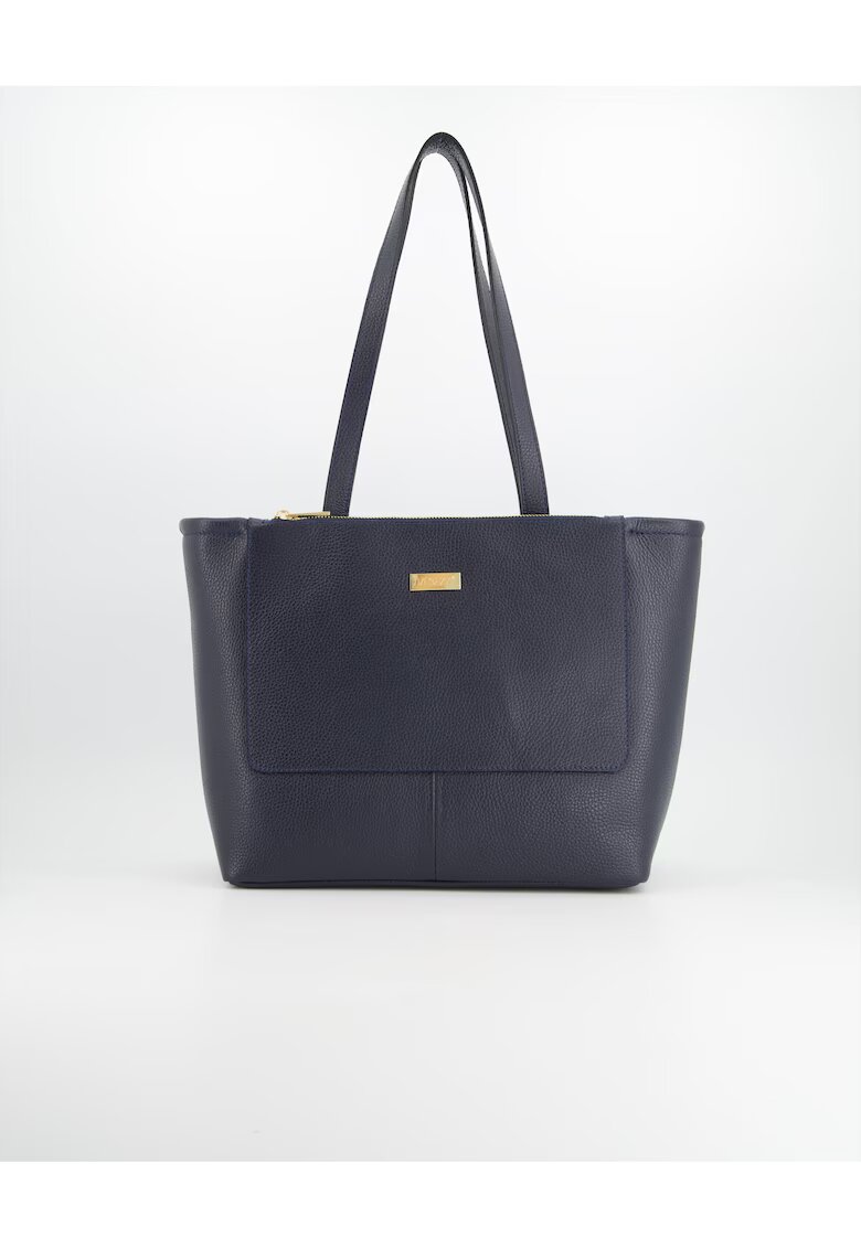 VENEZIA Geanta shopper piele naturala - albastru marin - 28x32x13cm - 2 buzunare interioare - 2 buzunare exterioare
