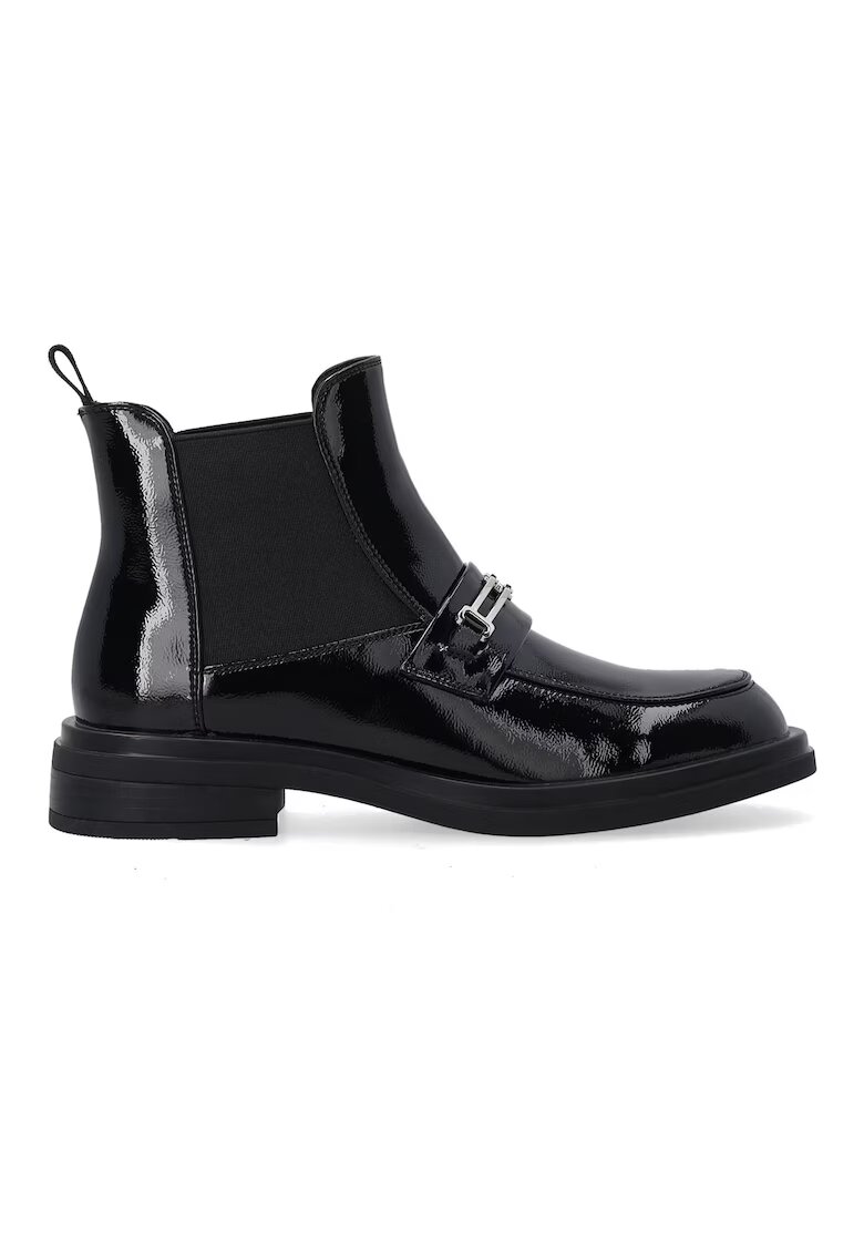 VENEZIA Ghete Chelsea negre lacuite cu ornament