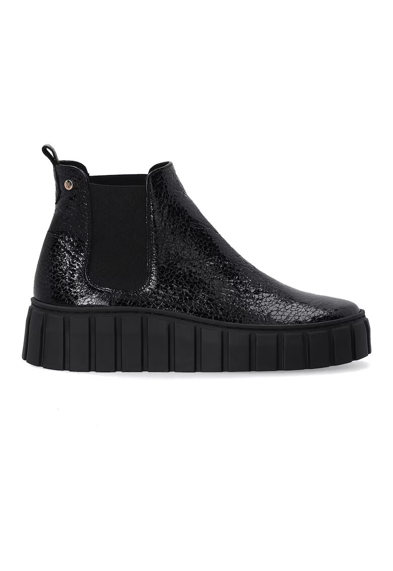 VENEZIA Ghete negre cu platforma - din piele lacuita in relief