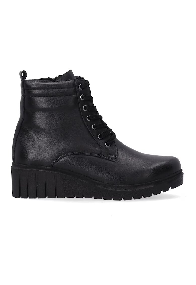 VENEZIA Ghete negre din piele - izolate - cu platforma