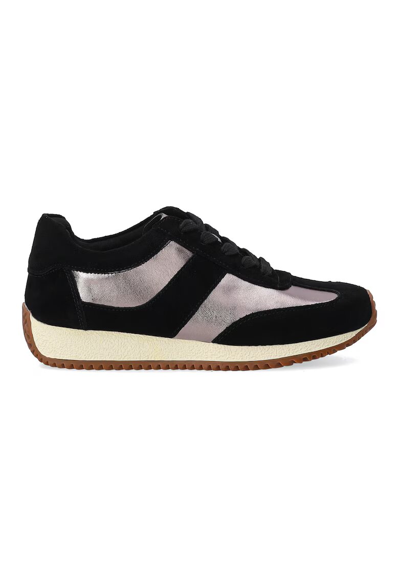 VENEZIA Pantofi sport din piele intoarsa cu insertii metalizate - Negru/Argintiu