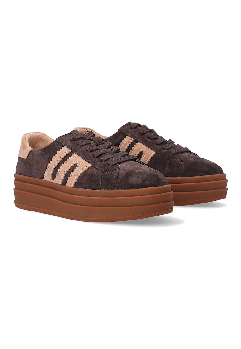VENEZIA Pantofi sport flatform din piele intoarsa - Maro