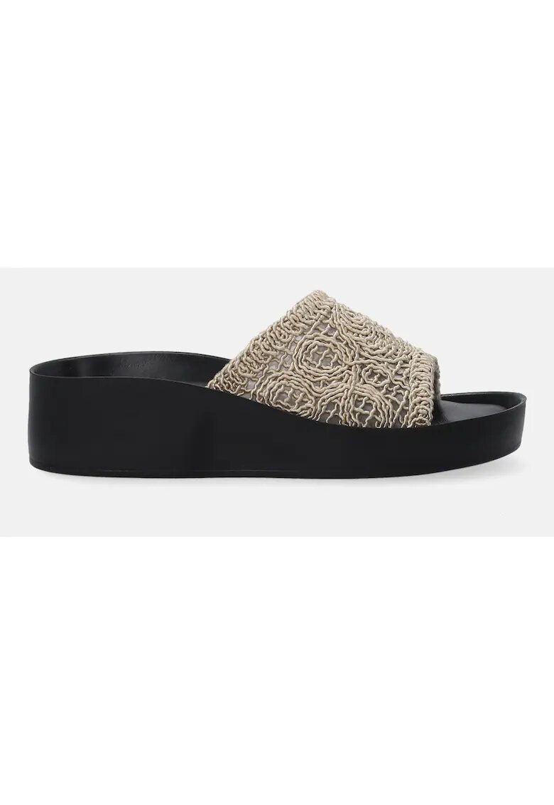 VENEZIA Papuci cu talpa wedge si detaliu cu aspect crosetat