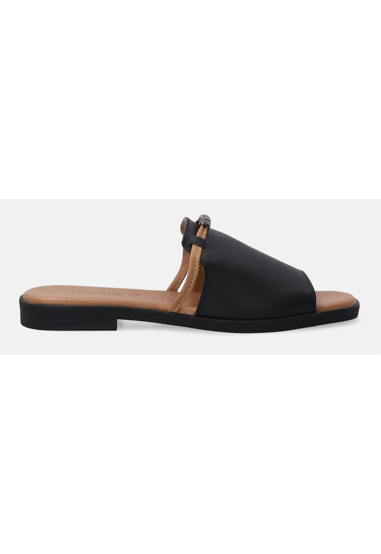 VENEZIA Papuci de dama din piele neagra cu decor de cristal -