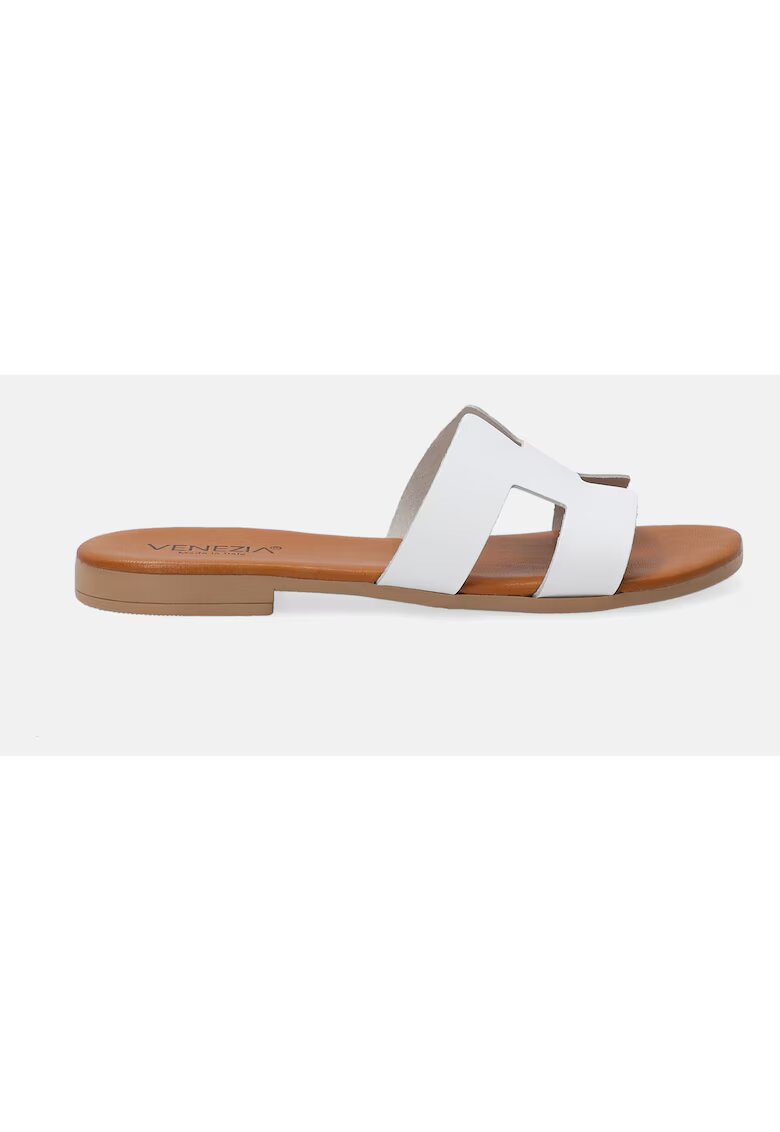 VENEZIA Papuci de piele demi-wedge cu decupaje laterale