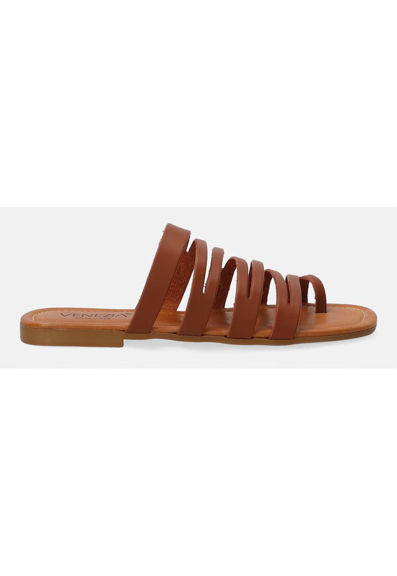 VENEZIA Papuci de piele uni cu decupaje A017LECUOBK062