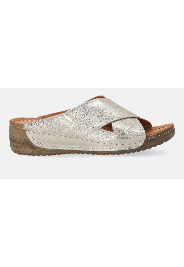 VENEZIA Papuci din piele cu aspect metalizat si talpa wedge