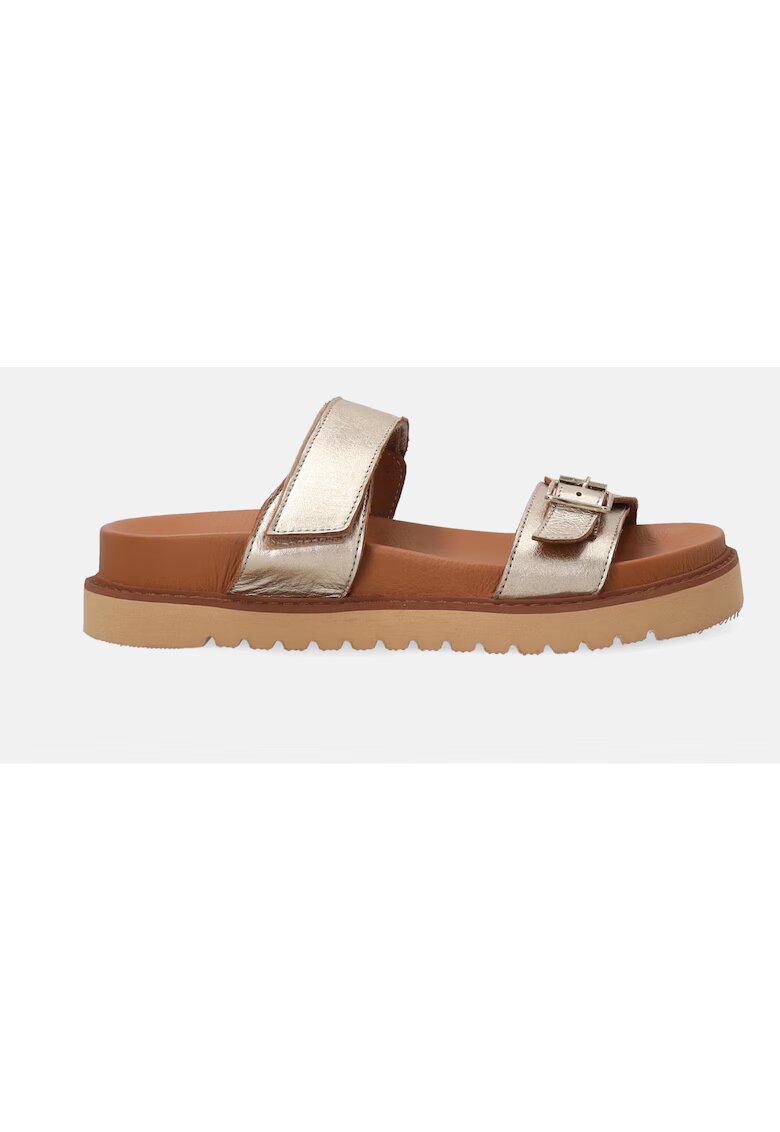VENEZIA Papuci din piele cu catarama si bareta cu inchidere velcro