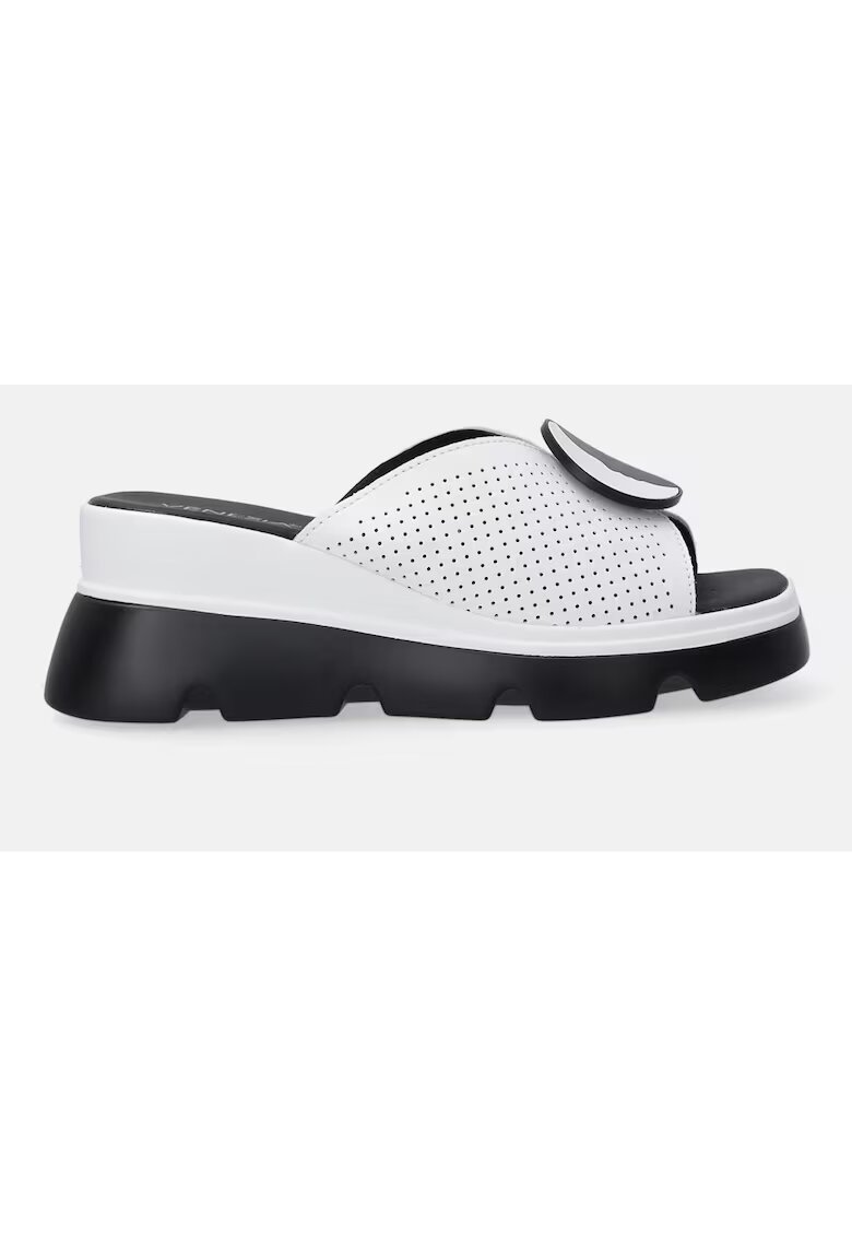 VENEZIA Papuci din piele cu talpa wedge si detalii perforate
