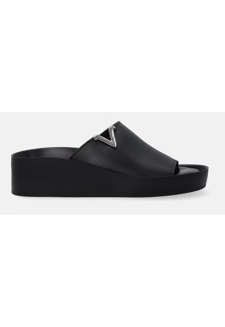 VENEZIA Papuci din piele cu talpa wedge si detaliu cu logo