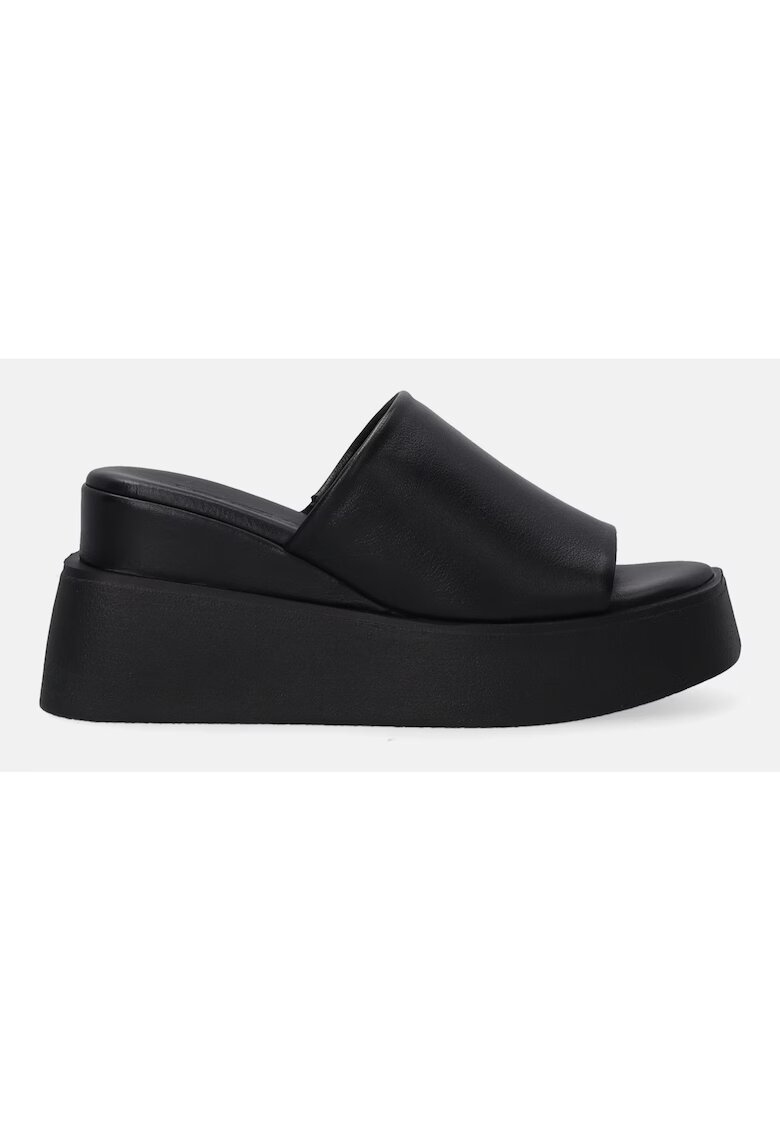 VENEZIA Papuci din piele cu varf rotund si talpa wedge