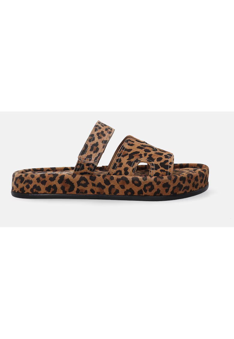 VENEZIA Papuci din piele nabuc cu model animal print