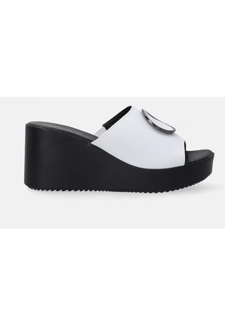 VENEZIA Papuci din piele naturala cu talpa wedge