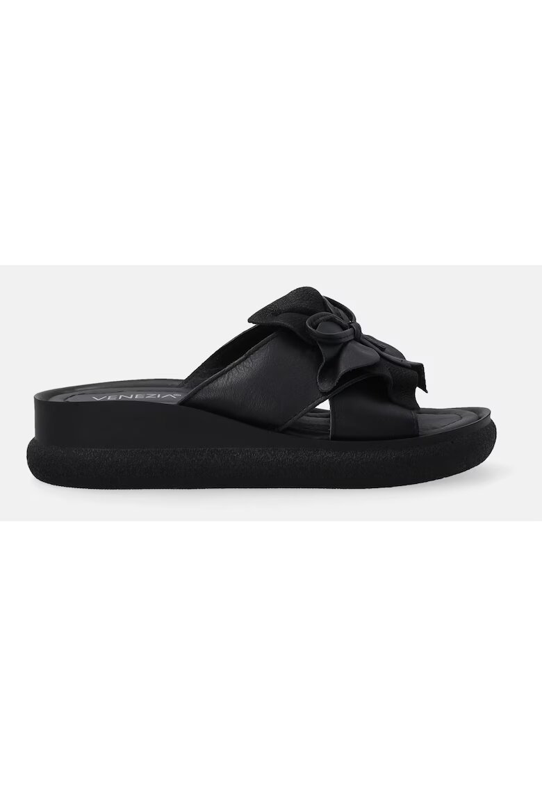 VENEZIA Papuci wedge cu aplicatie florala
