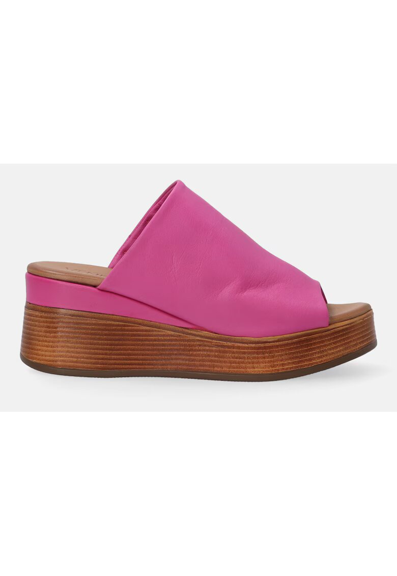 VENEZIA Papuci wedge de piele cu imprimeu uni