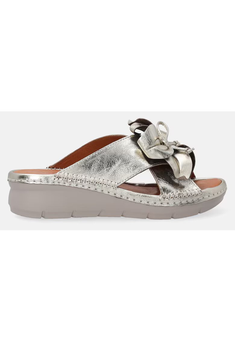 VENEZIA Papuci wedge din piele cu aplicatie florala