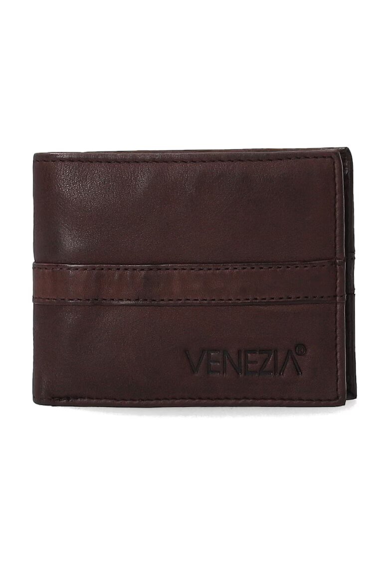 VENEZIA Portofel barbati - piele naturala - maro - 11x9x1.5cm