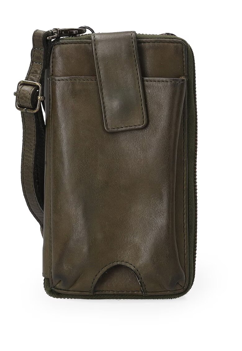 VENEZIA Portofel dama din piele naturala verde - 10x18cm - cu 2 buzunare externe - inchidere cu fermoar