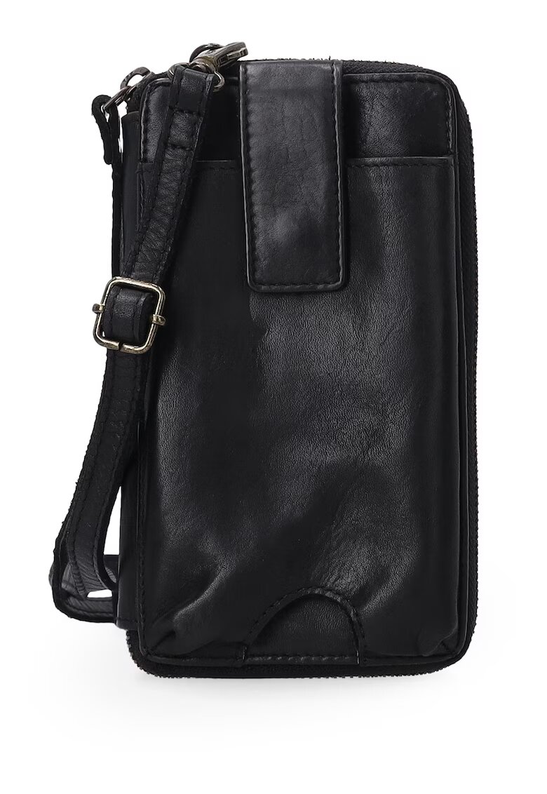 VENEZIA Portofel dama piele naturala - negru - 10x18cm - cu 2 buzunare externe - inchidere cu fermoar