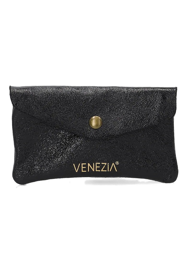 VENEZIA Portofel dama piele naturala - negru - 14 -5x8cm - cu fermoar si capsa
