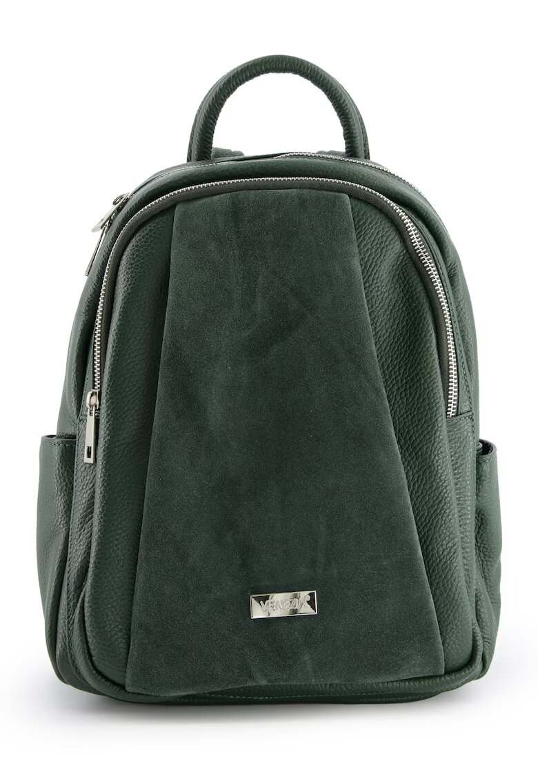 VENEZIA Rucsac dama piele naturala 34x24x11cm - 5 buzunare - curea max 90cm - Verde