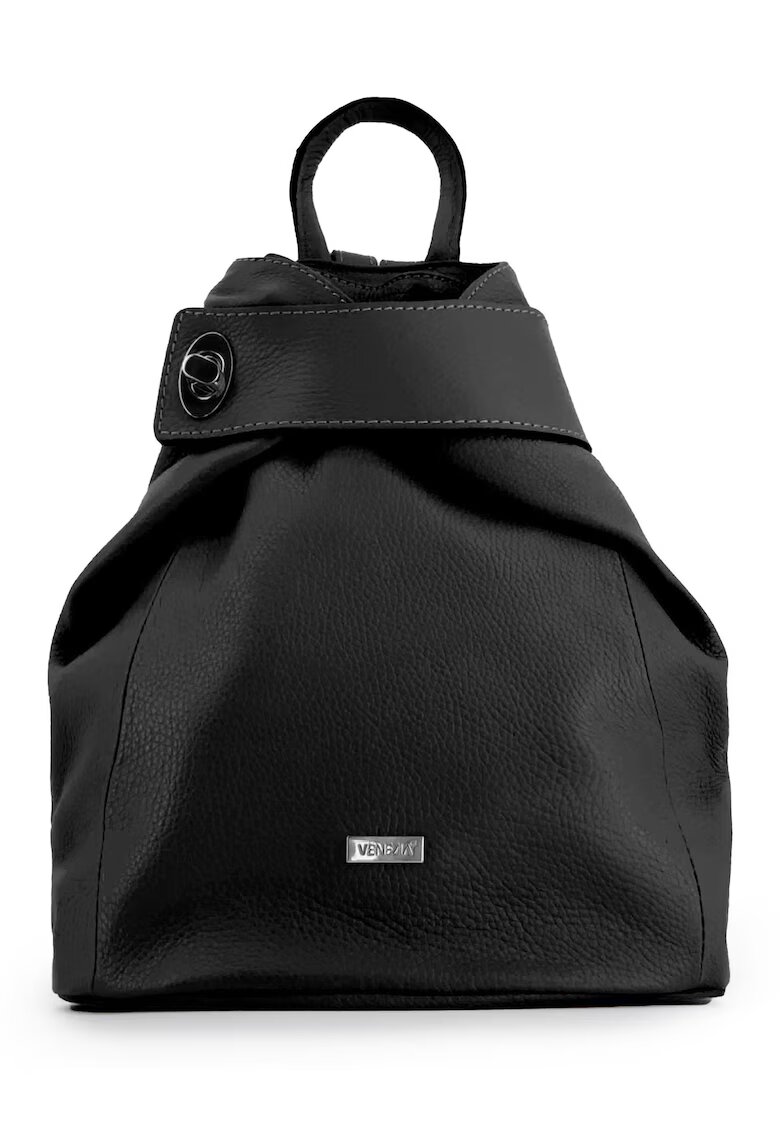 VENEZIA Rucsac dama piele naturala - negru - 33x26x12cm - 3 buzunare interioare - 1 buzunar exterior