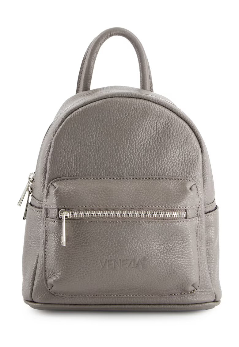 VENEZIA Rucsac fashion dama gri - piele naturala - 24x22x12cm - 5 buzunare