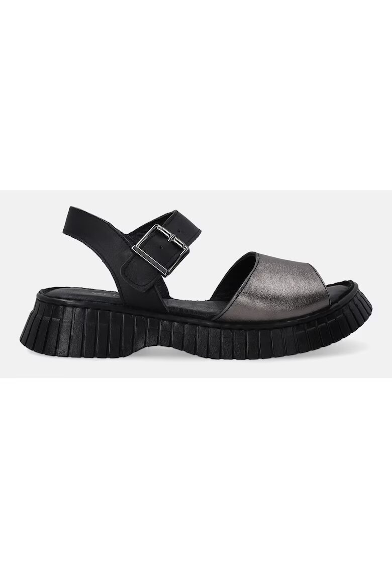 VENEZIA Sandale demi-wedge din piele cu detaliu metalizat