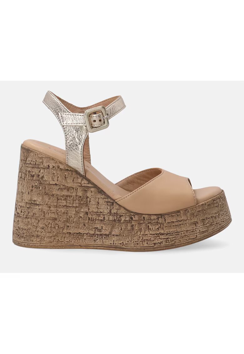 VENEZIA Sandale wedge cu detaliu metalizat