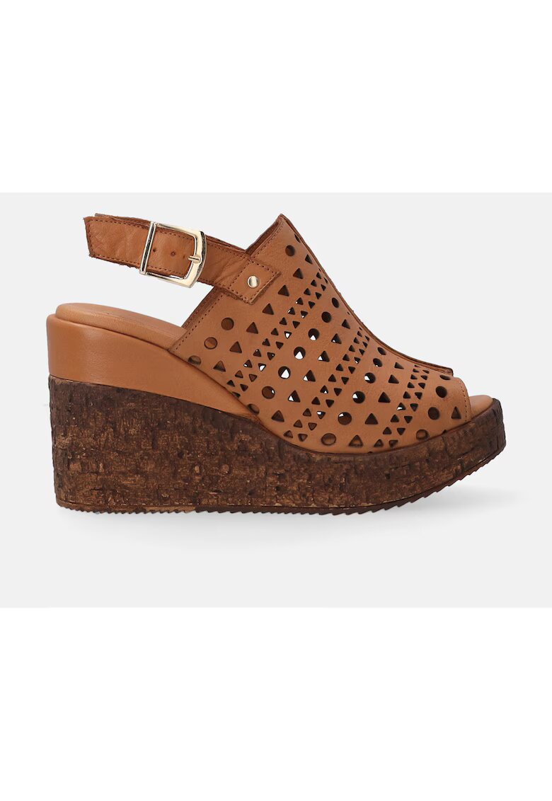 VENEZIA Sandale wedge de piele cu aspect ajurat