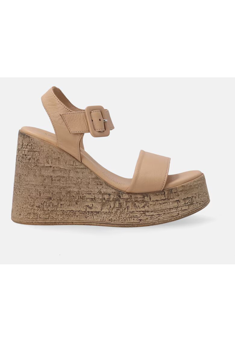 VENEZIA Sandale wedge din piele - Bej
