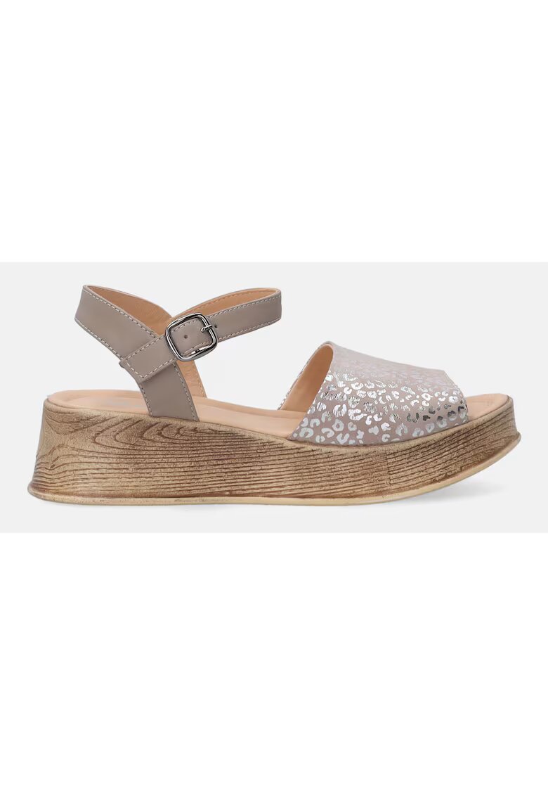 VENEZIA Sandale wedge din piele si model animal print