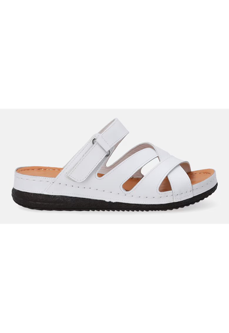 VENEZIA Slapi de dama din piele alba cu velcro -