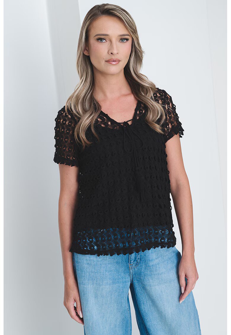 Vero Moda Bluza cu decolteu in V si maneci scurte - Negru