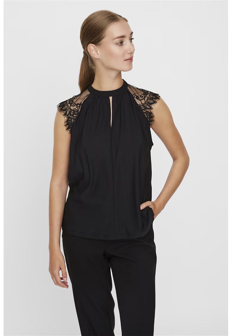 Vero Moda Bluza cu maneci de dantela - Negru