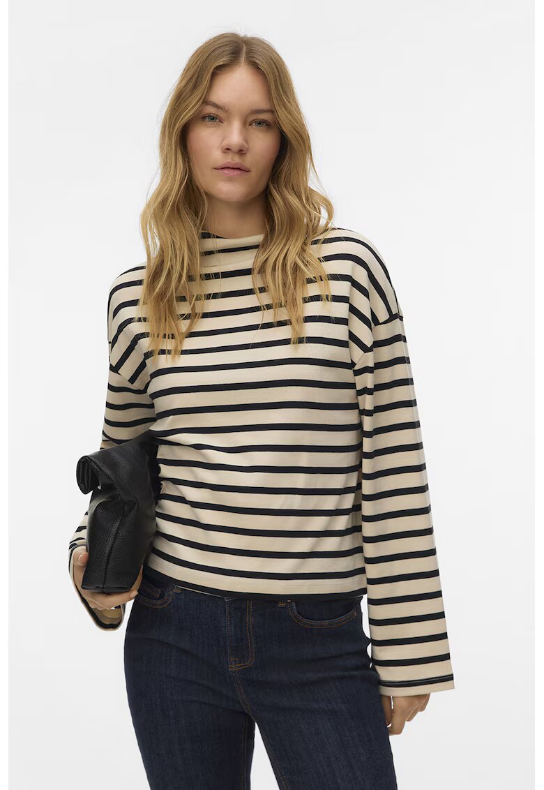 Vero Moda Bluza de bumbac organic - Negru/Bej deschis