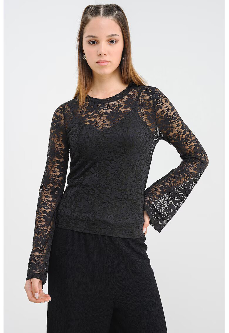 Vero Moda Bluza de dantela Kanya - Negru/Transparent