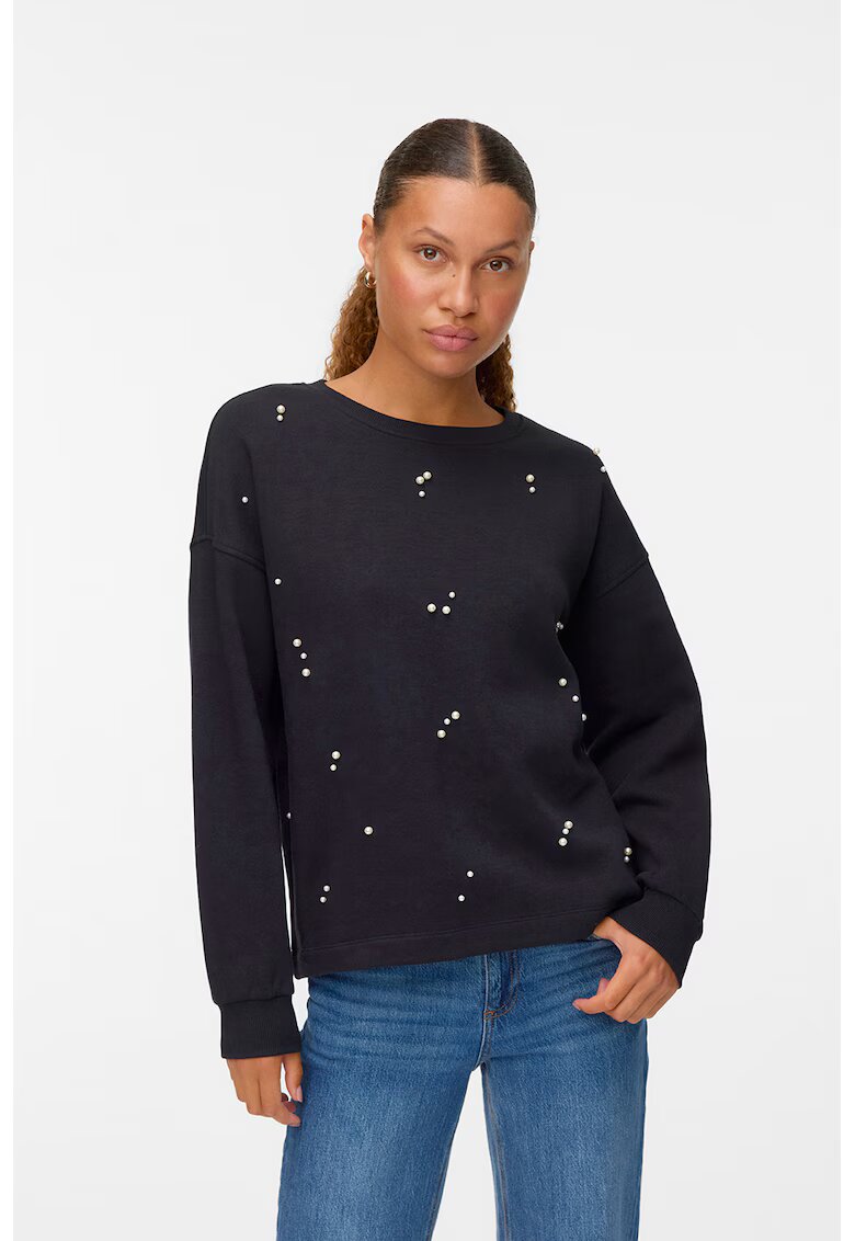 Vero Moda Bluza de trening cu perle sintetice - Negru