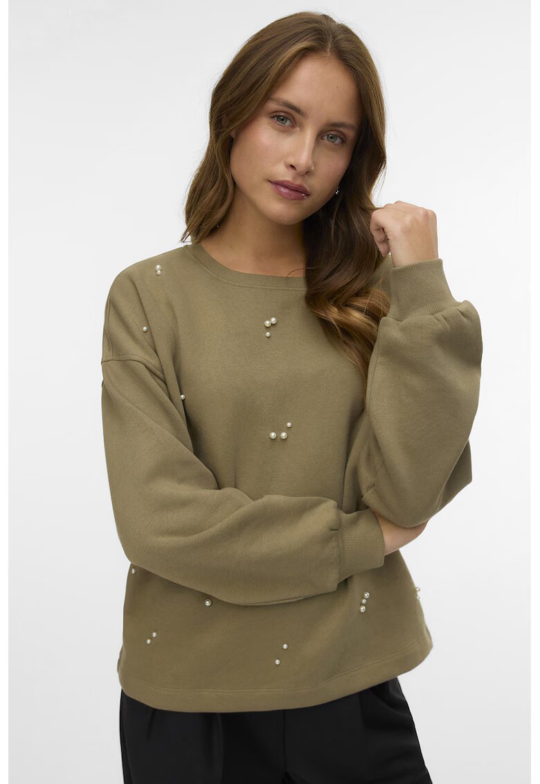 Vero Moda Bluza de trening cu perle sintetice - Verde sparanghel