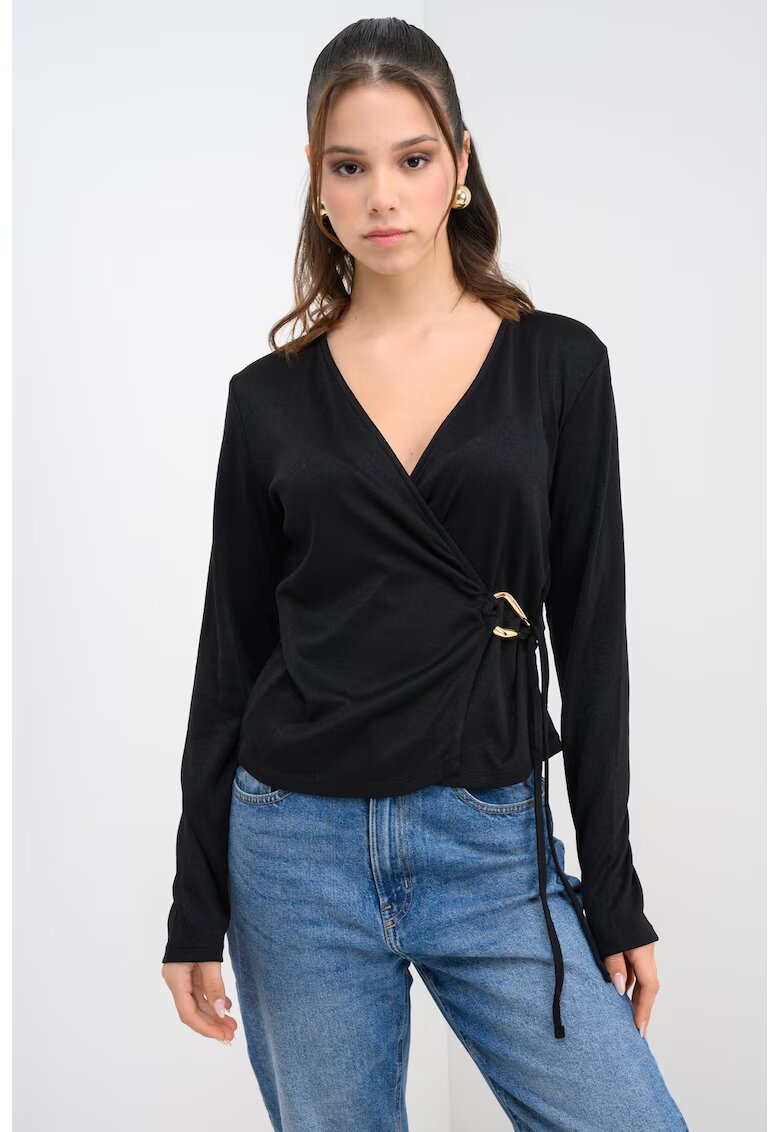 Vero Moda Bluza petrecuta cu decolteu cache coeur - Negru