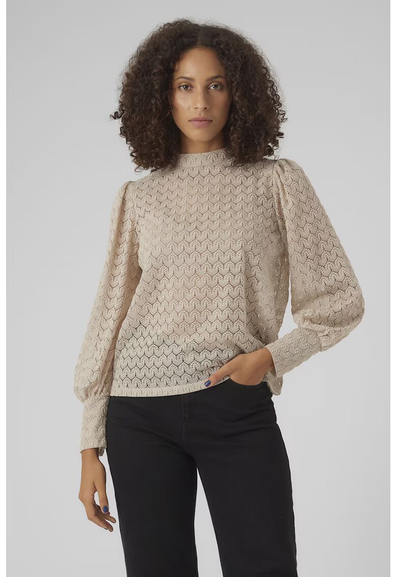 Vero Moda Bluza semitransparenta cu guler scurt - Crem