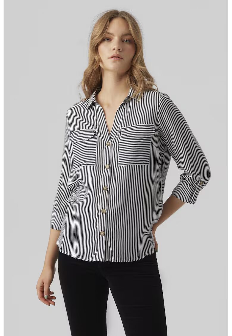 Vero Moda Camasa cu buzunare pe piept - Alb/Negru