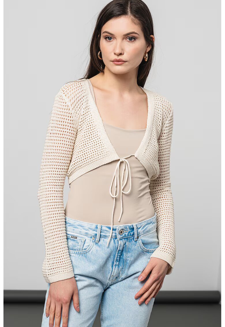 Vero Moda Cardigan crop cu decolteu in V Madera - Alb murdar