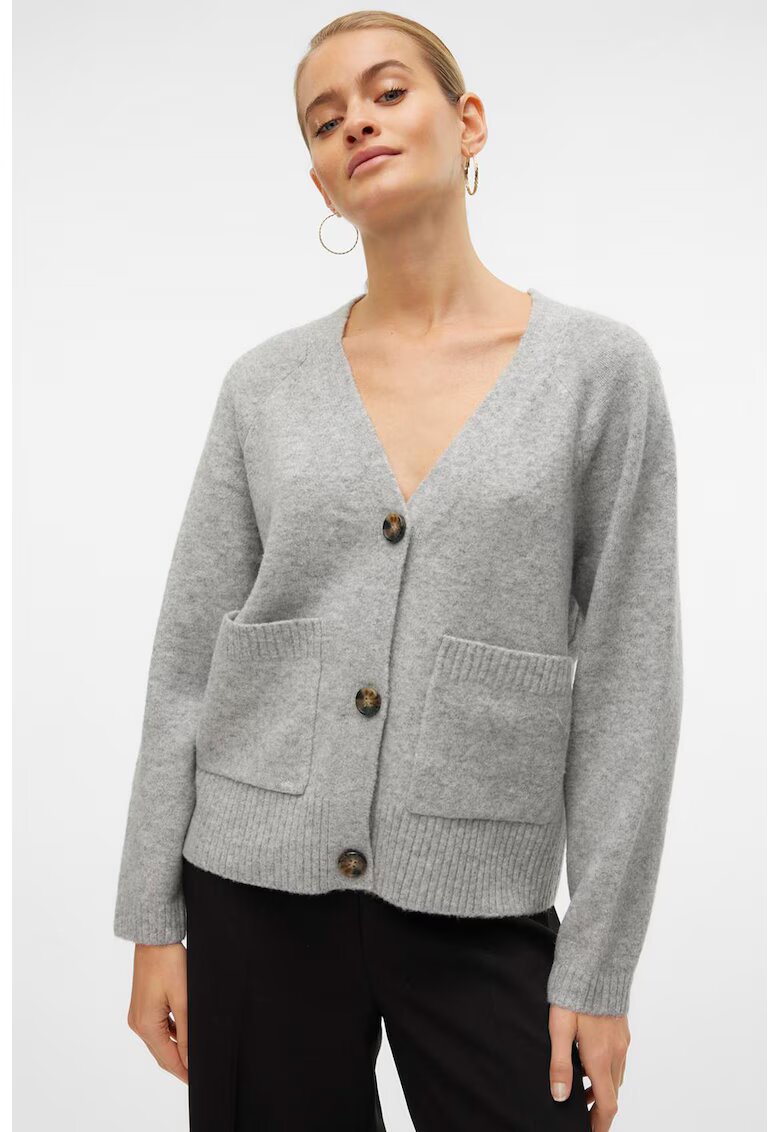 Vero Moda Cardigan cu decolteu in V si buzunare aplicate - Gri melange